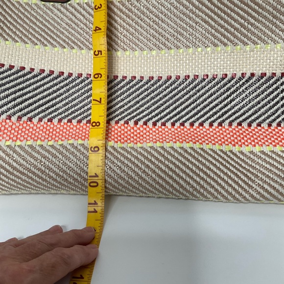 Jen & Co Woven Patterned Cotton Peach Cream Grey Striped Tote Bag Lined Interior - Picture 13 of 15